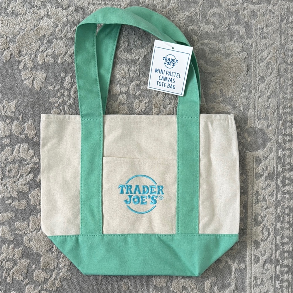 Trader Joe’s Pastel Green and Cream Canvas Tote Bag
